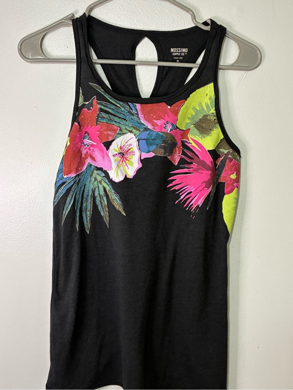 Mossimo Supply Co. Black Tank with Neon Floral Trim